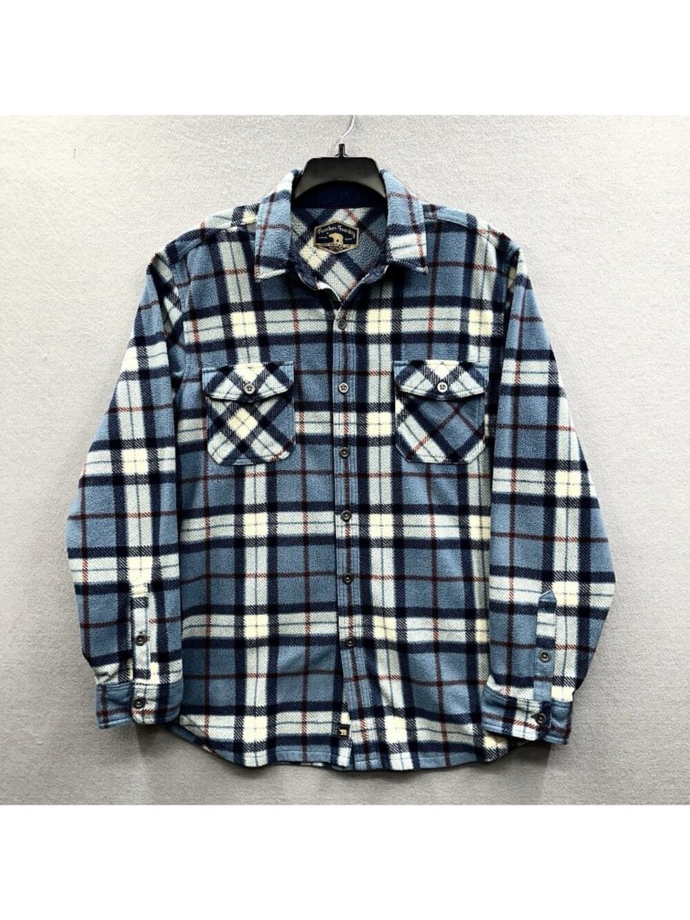 Freedom Foundry Mens Plaid Fleece Shirt Jacket Size XLT Blue Cream Red